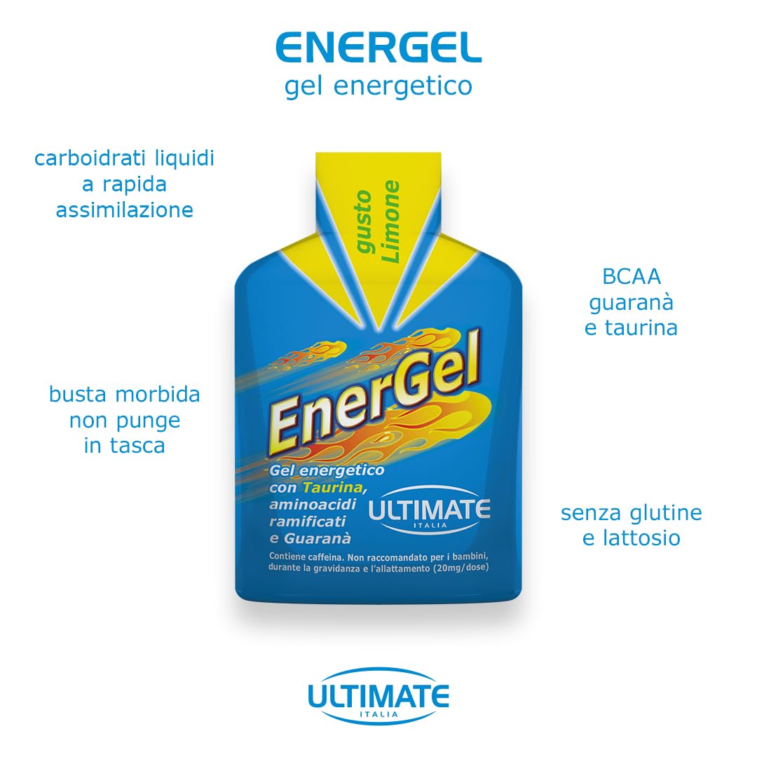 Ultimate Energetici Energel gel energetico limone 24 x 42 g con carboidrati e BCAA