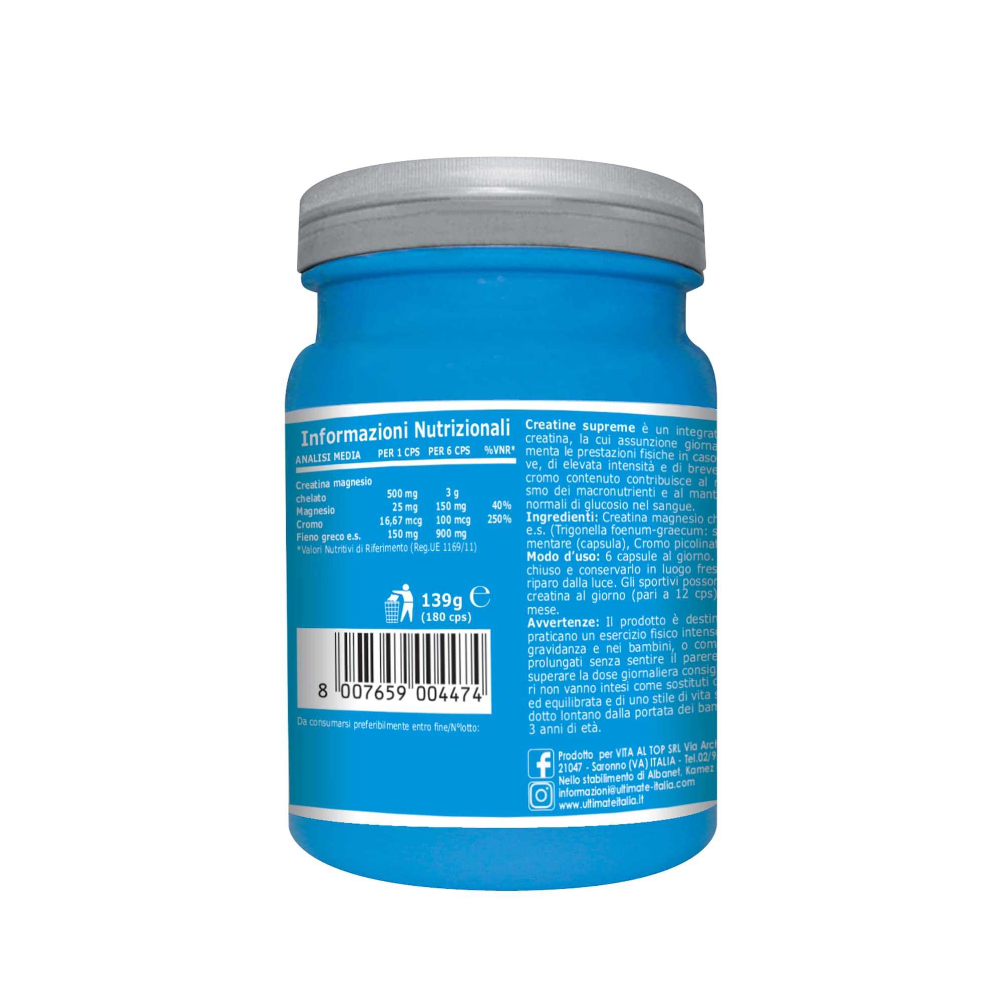 Ultimate Creatina Creatine Supreme creatina 180 capsule, magnesio chelato