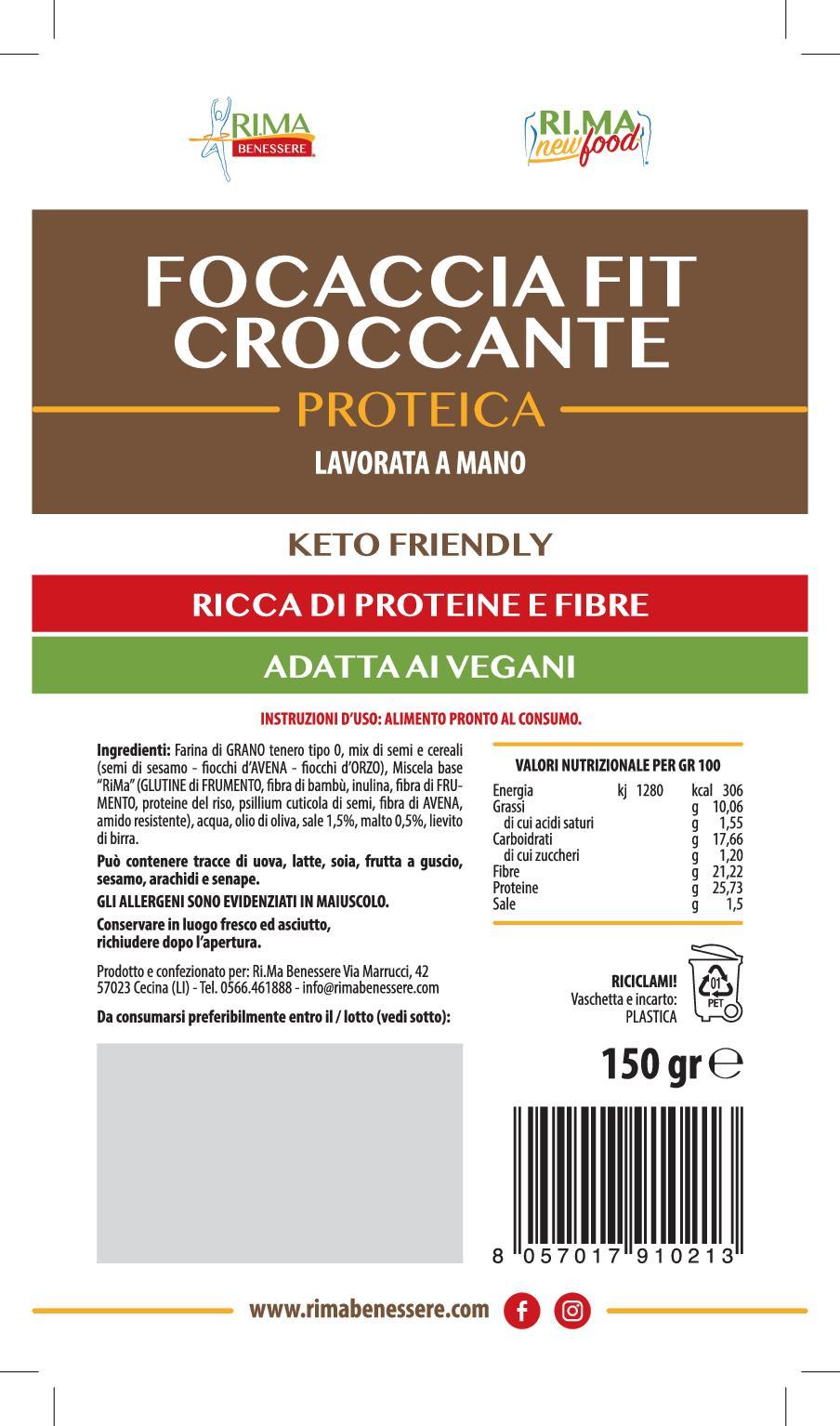 NEWTRITIONS Pane e prodotti da forno Focaccia Fit Croccante Proteica focaccia 150 g