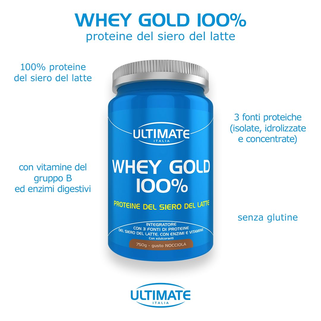 Ultimate Proteine Whey Gold 100% proteine gusto nocciola 750 g
