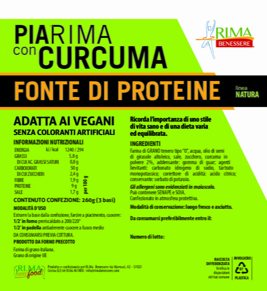 NEWTRITIONS Pane e prodotti da forno Piadina Fit Curcuma 260g piadina