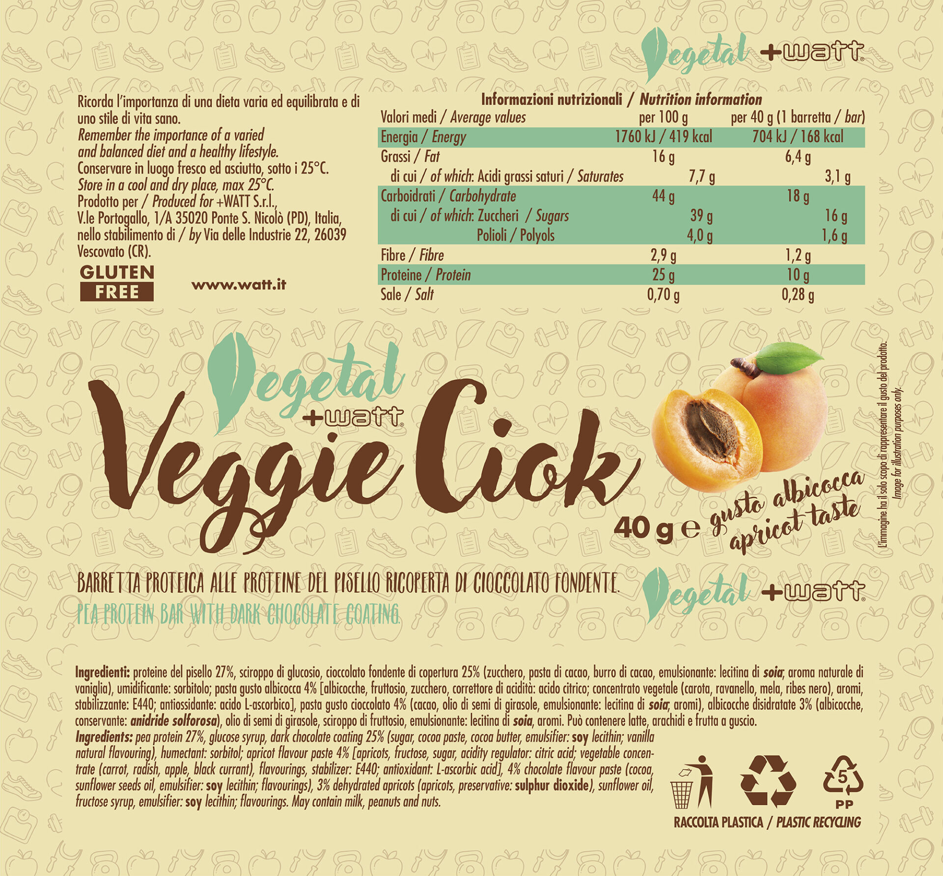 +Watt Vegetal Line Veggie Ciok barretta 40 g proteine di pisello