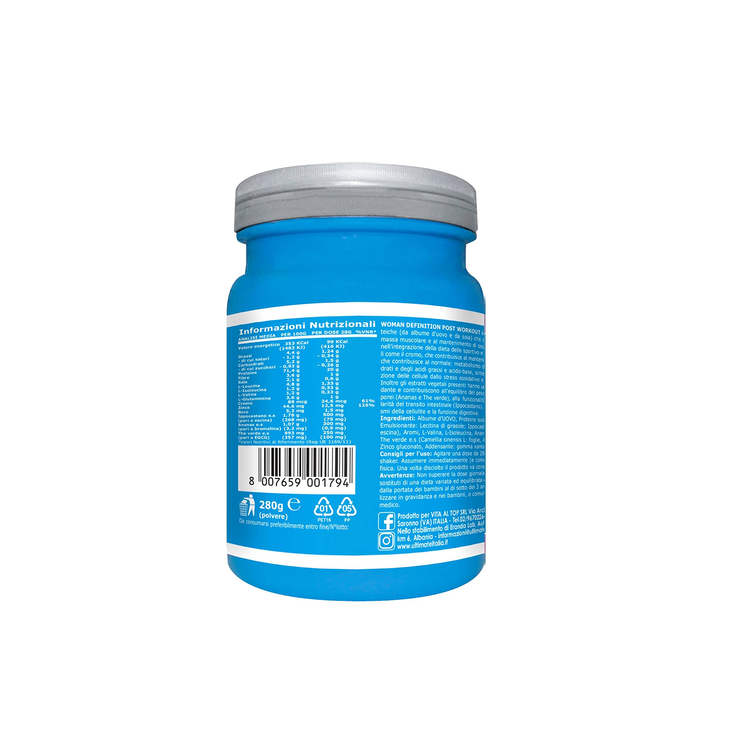 Ultimate Proteine Woman Definition Post Workout cacao 280 g senza glutine
