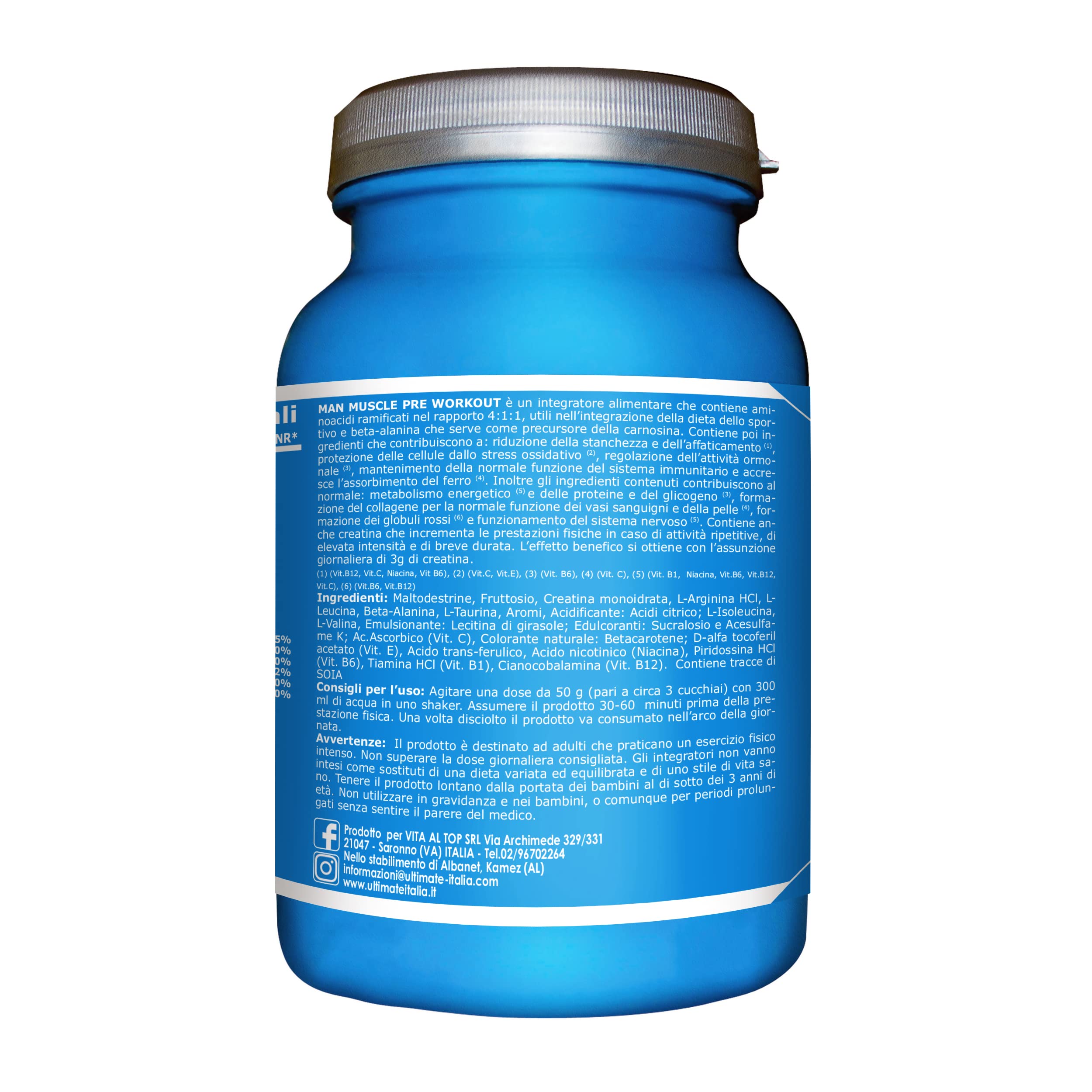 Ultimate Stimolatori Man Muscle Pre-Workout integratore arancia 500 g