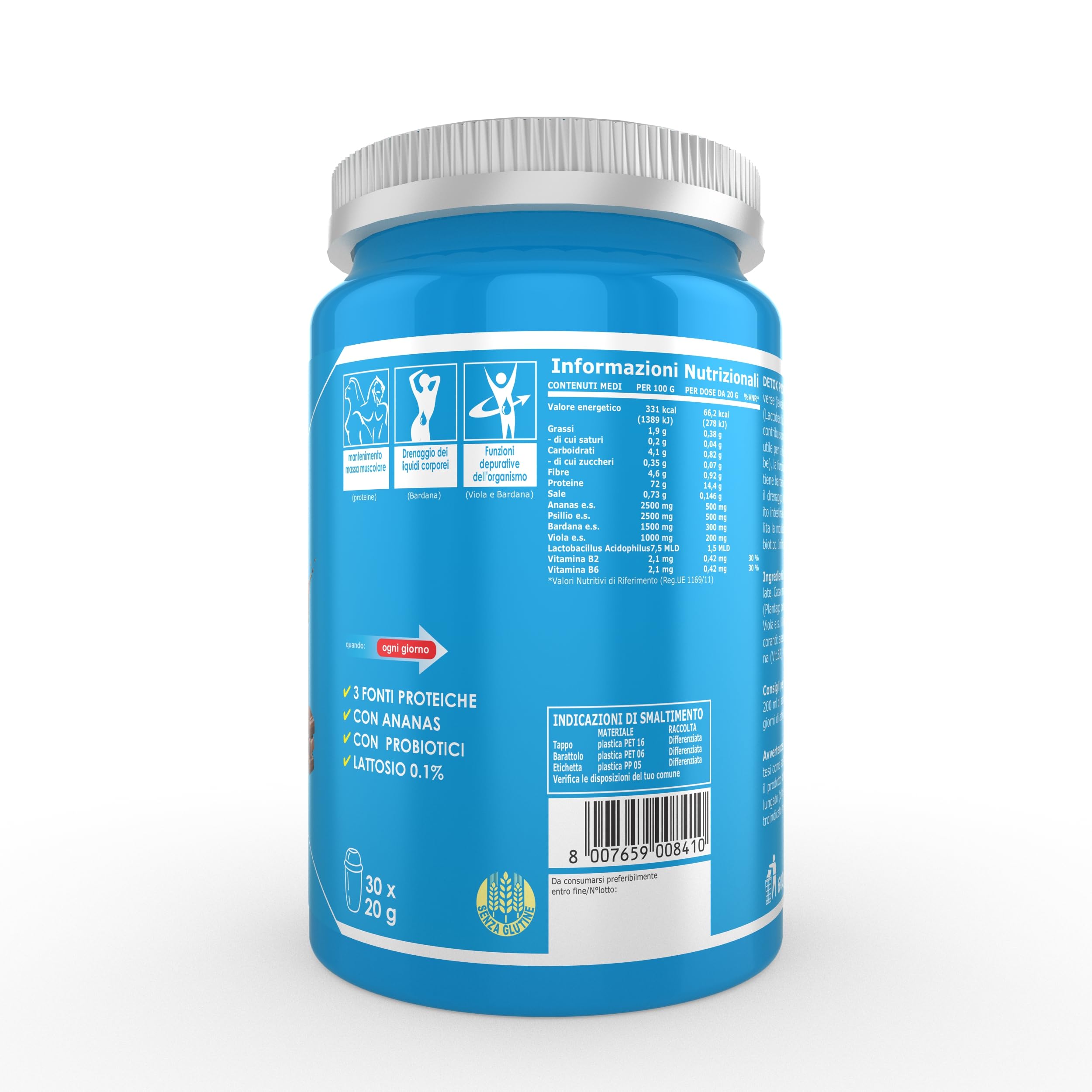 Ultimate Proteine Detox protein proteine cacao 600 g con ananas e bardana