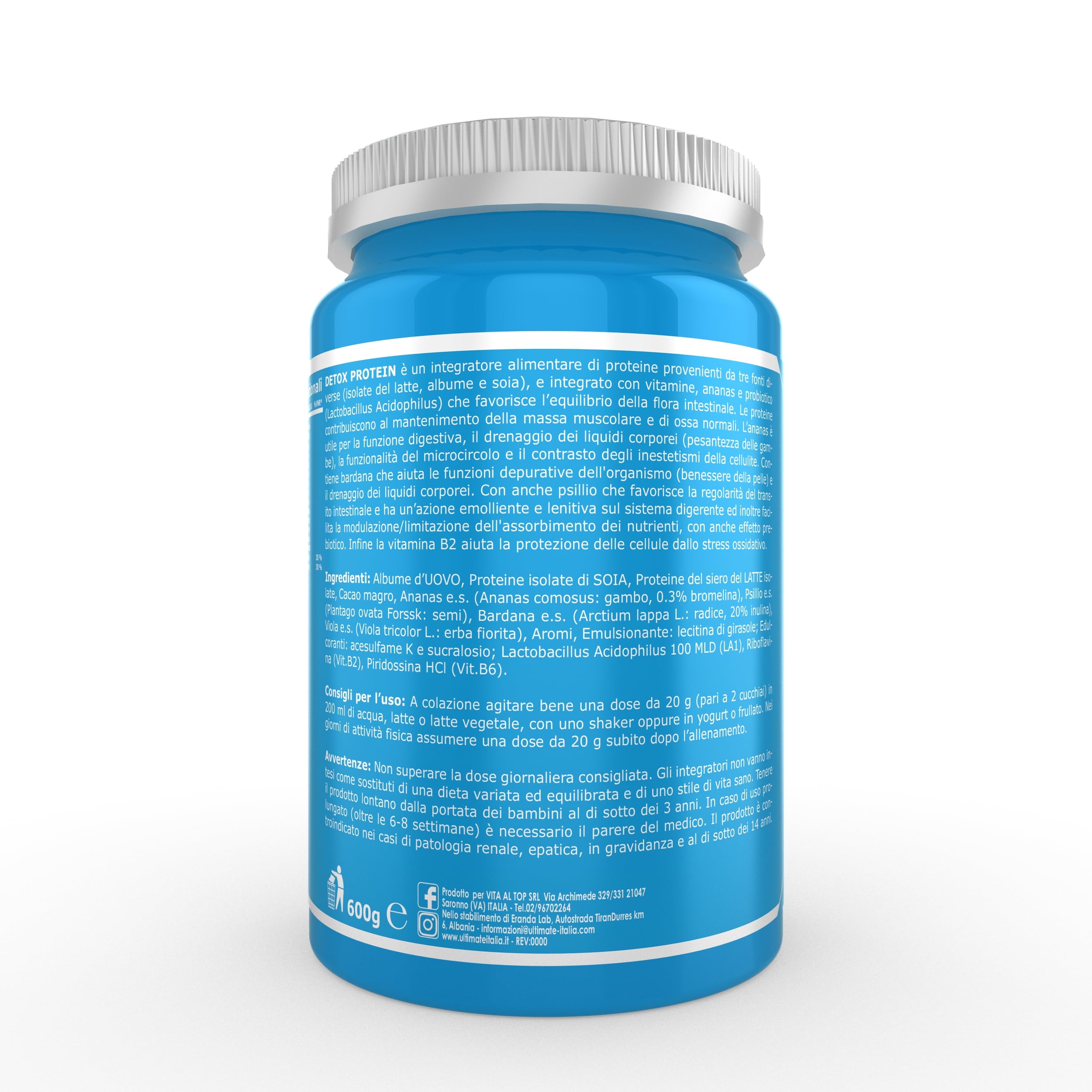 Ultimate Proteine Detox protein proteine cacao 600 g con ananas e bardana