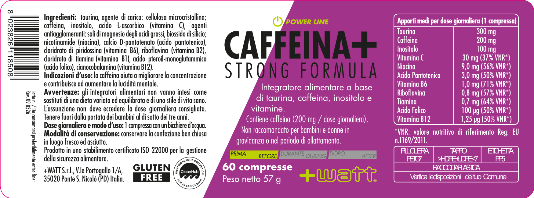 +Watt Power Line Caffeina+ Strong Formula compresse 200 mg caffeina