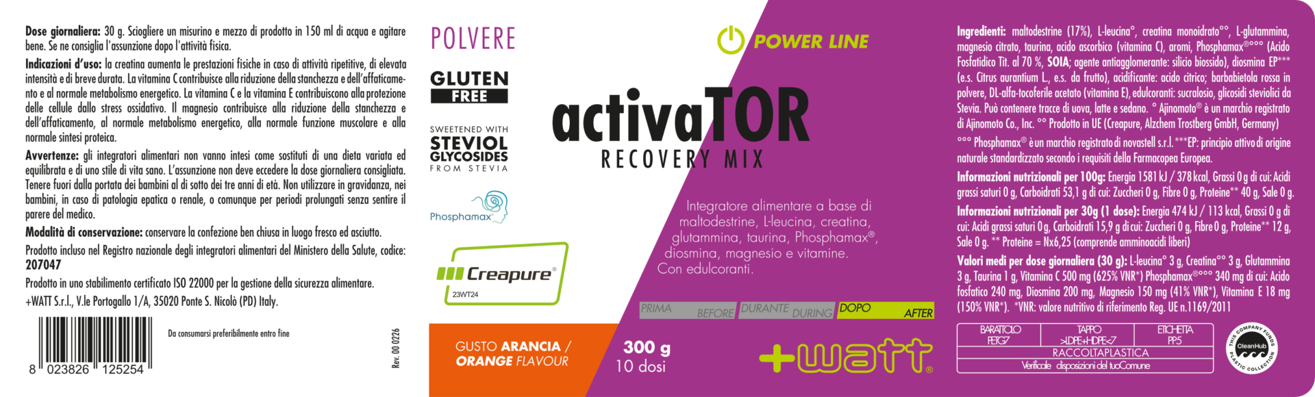 + WATT Power Line ActivaTOR Recovery Mix integratore post workout