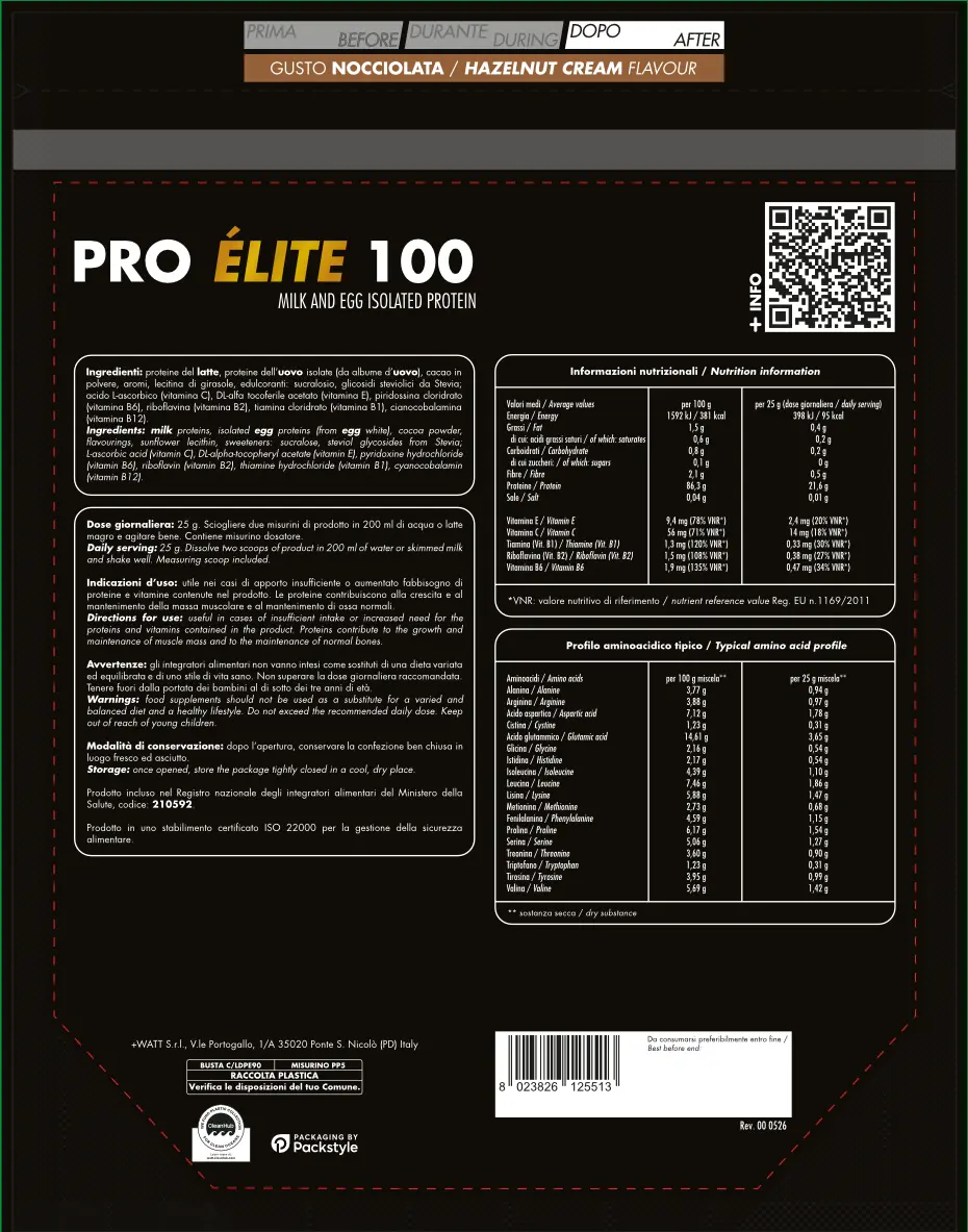 +Watt Power Line Pro Élite 100 proteine uovo e latte