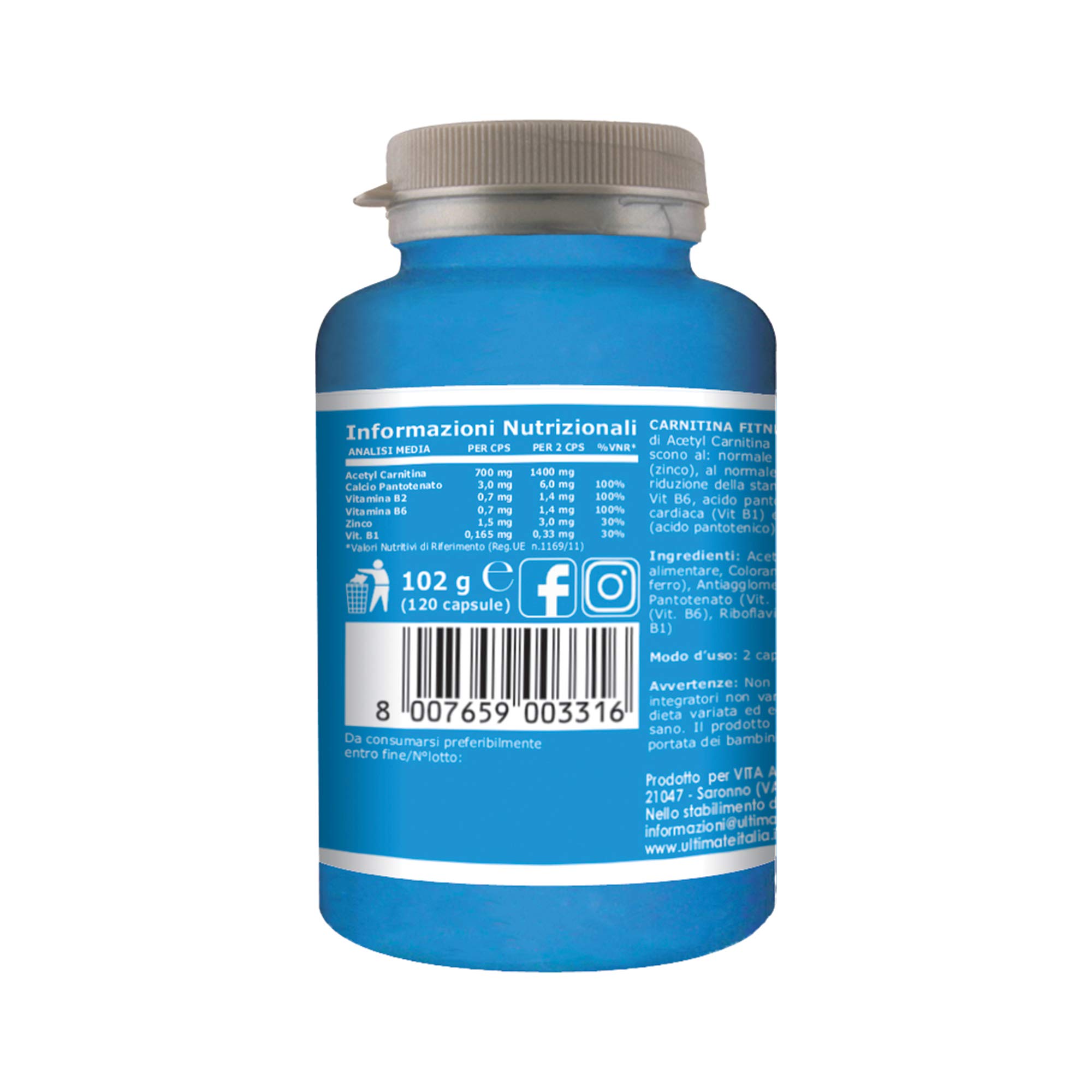 Ultimate Stimolatori Carnitina Fitness capsule 120 pezzi con vitamine e zinco