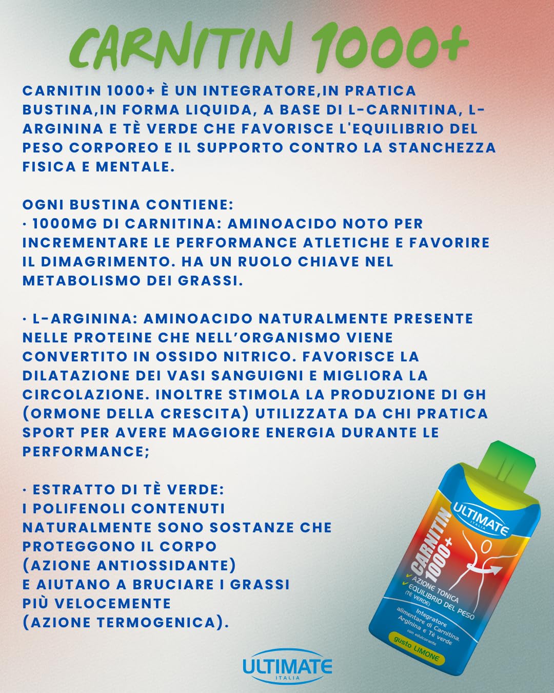 Ultimate Stimolatori Carnitin 1000+ integratore carnitina limone 24 x 25 ml