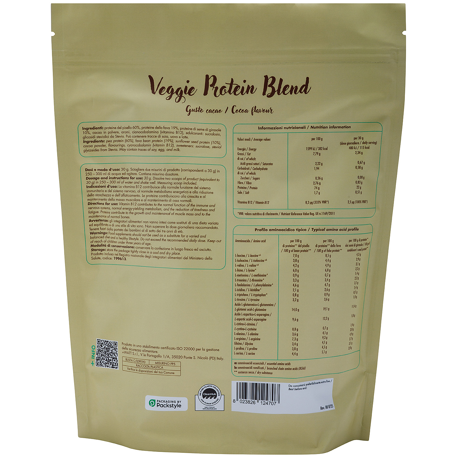 +Watt Vegetal Line Veggie Protein Blend proteine vegetali 30 g vegane