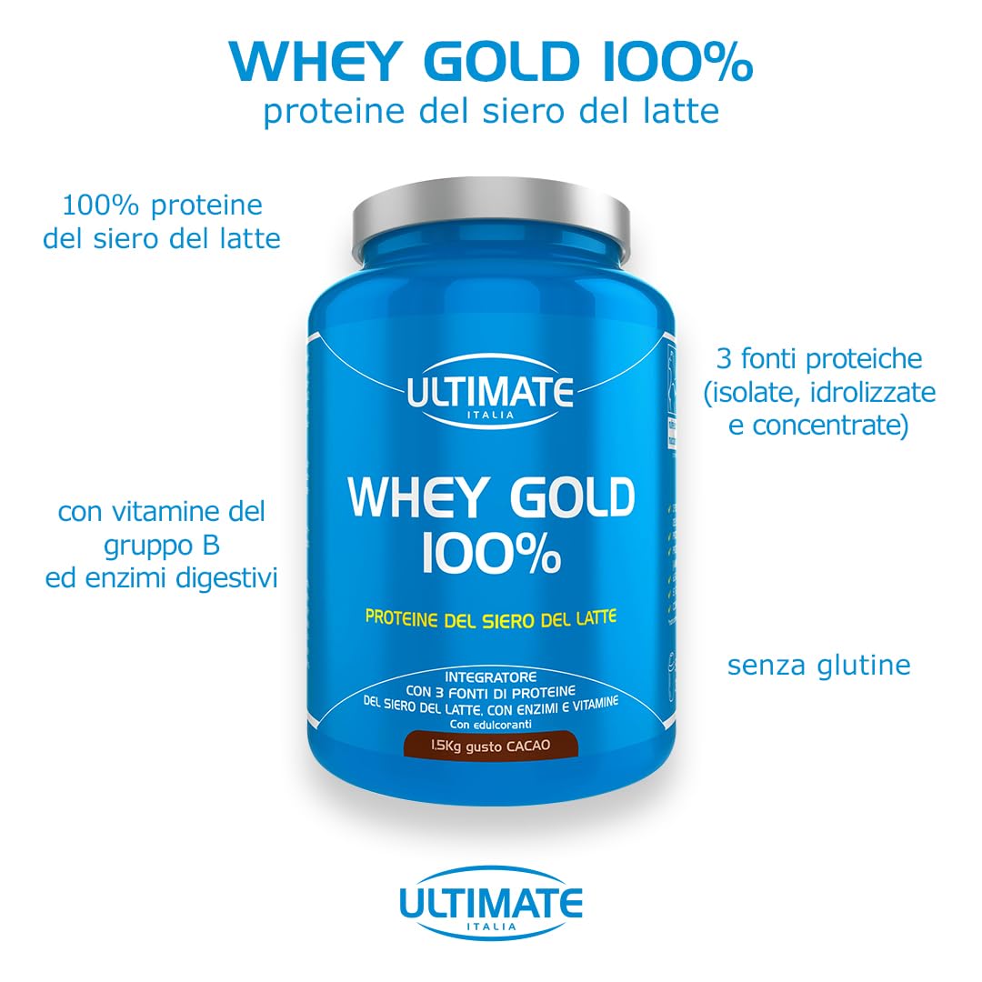 Ultimate Proteine Whey Gold 100% proteine gusto cacao 1,5 kg con vitamina B6