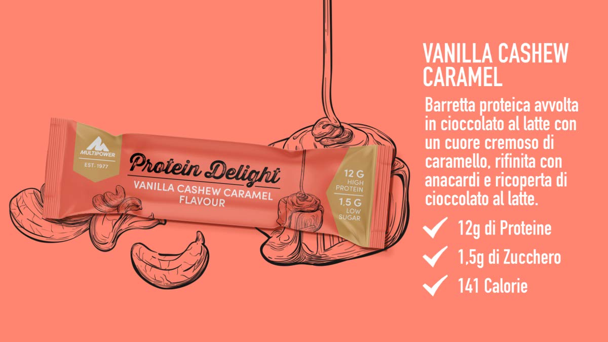 Multipower Protein Delight barretta proteica vaniglia anacardi caramello 18 x 35 g