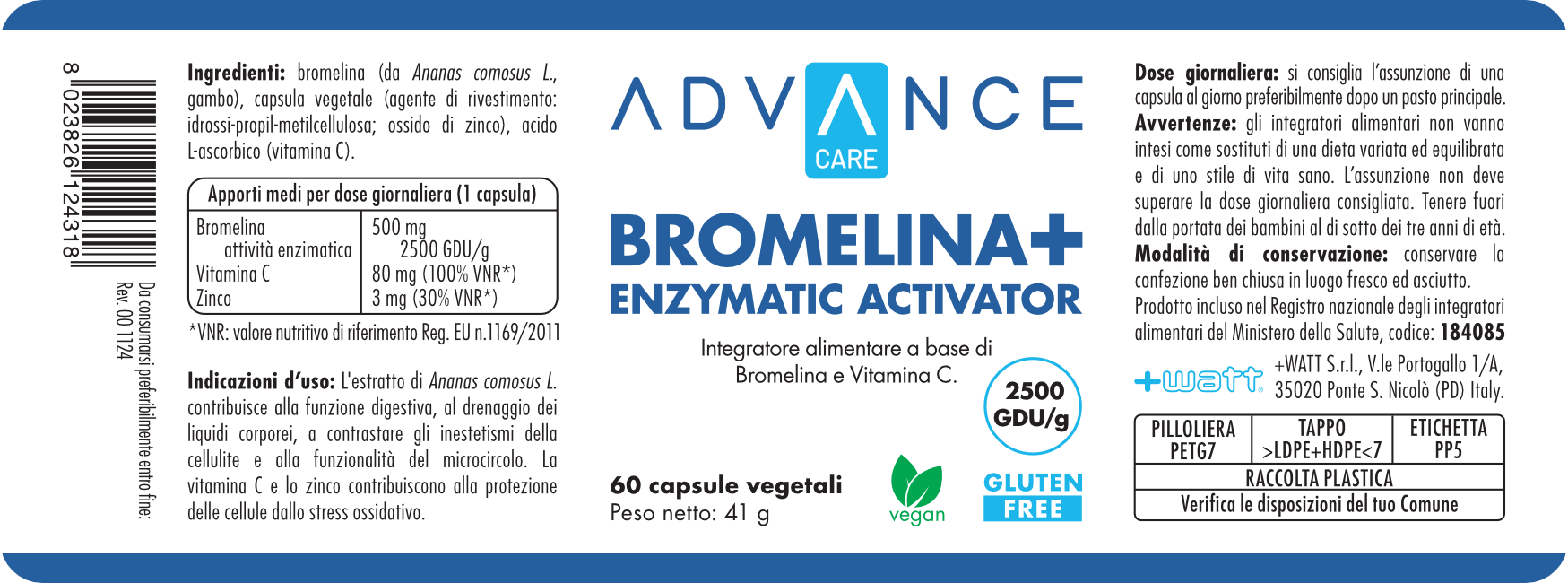+ WATT Wellness Line Bromelina+ Enzymatic Activator integratore con vitamina C