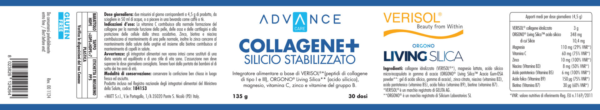 +Watt Advance Line Collagene+ Silicio Stabilizzato integratore 30 dosi in polvere
