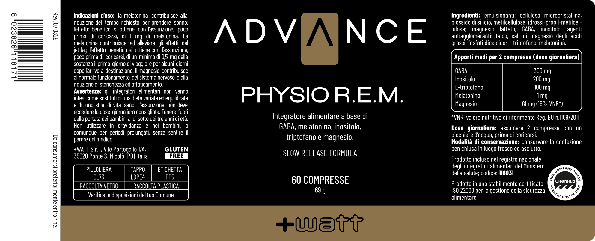 +WATT Advance Line Physio R.E.M. integratore per il sonno a rilascio prolungato