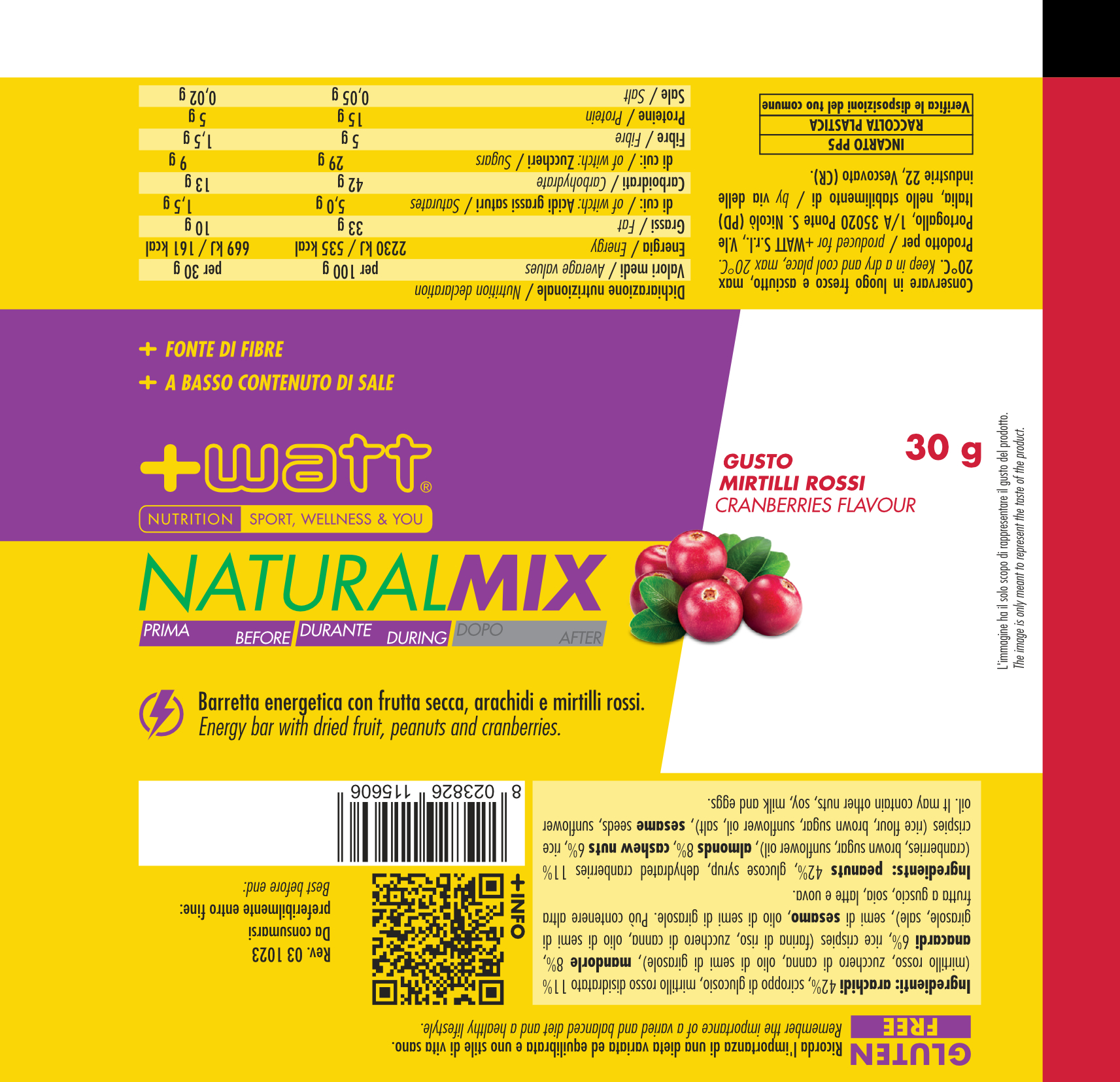 +Watt Endurance Line Natural Mix barretta energetica 30 g frutta secca