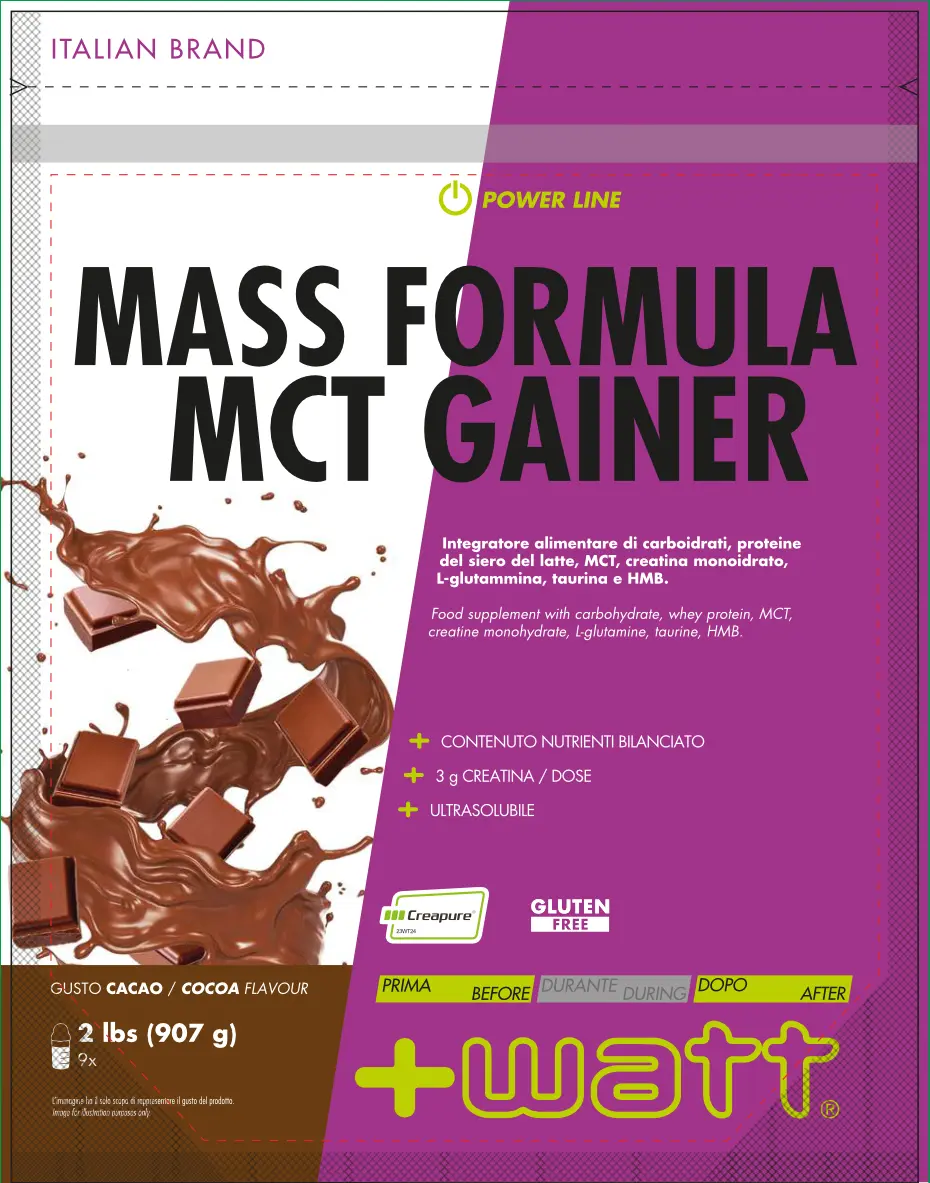 +Watt Power Line MASS FORMULA MCT Gainer gainer con MCT