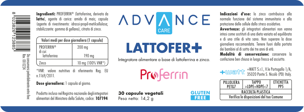 + WATT Advance Care Lattofer+ integratore di lattoferrina e zinco