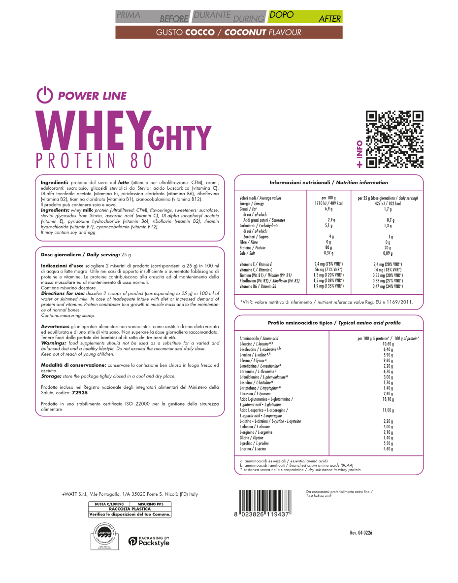 + WATT Power Line Wheyghty Protein 80 proteine whey