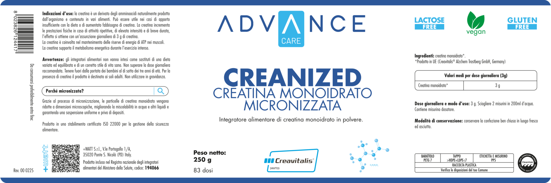 +WATT Power Line Creanized Creatina Monoidrato Micronizzata creatina