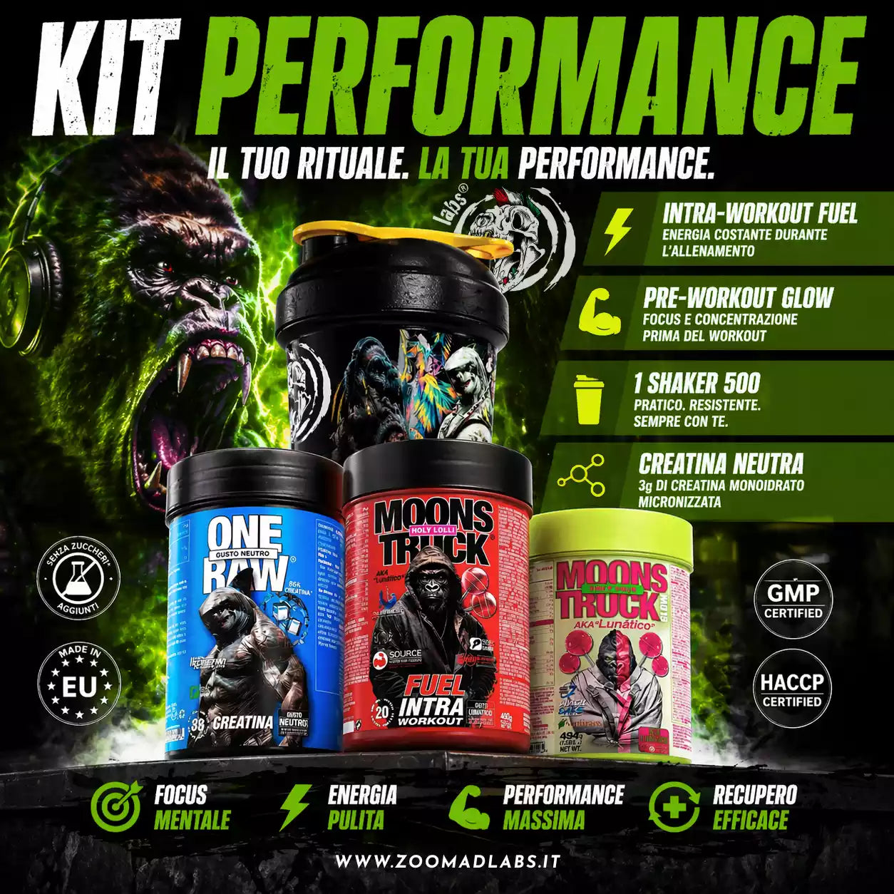 Zoomad KIT INTEGRATORI KIT PERFORMANCE pre-workout creatina shaker