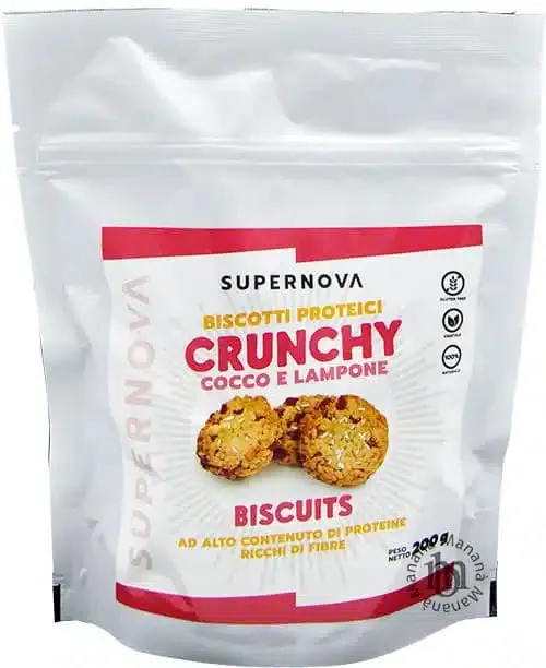 Wellness Biscotti Proteici e senza Zucchero Crunchy Biscotti Lampone e Cocco