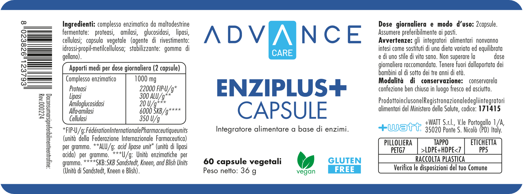 + WATT Advance Care Enziplus+ Capsule integratore enzimi digestivi