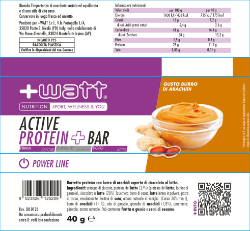 + WATT Power Line Active Protein+ Bar barretta proteica arachidi cioccolato