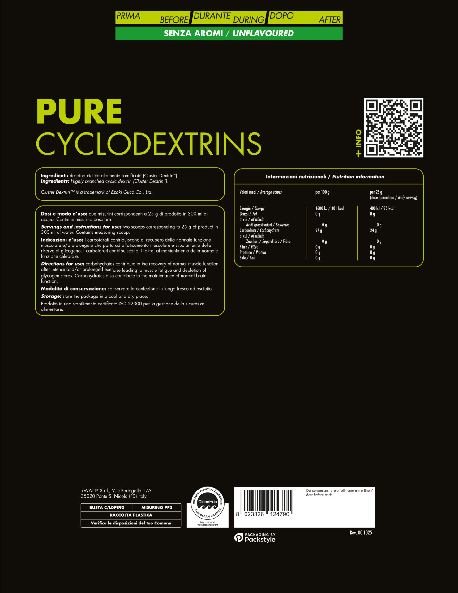 + WATT Power Line Pure Cyclodextrins ciclodestrine energia sportiva
