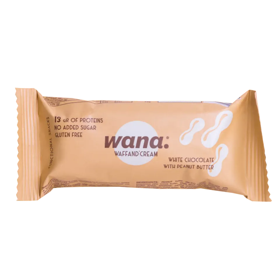 NEWTRITIONS Barrette Waffand’cream – Cioccolato Bianco con ripieno di Burro d’Arachidi (43g) barretta ripiena