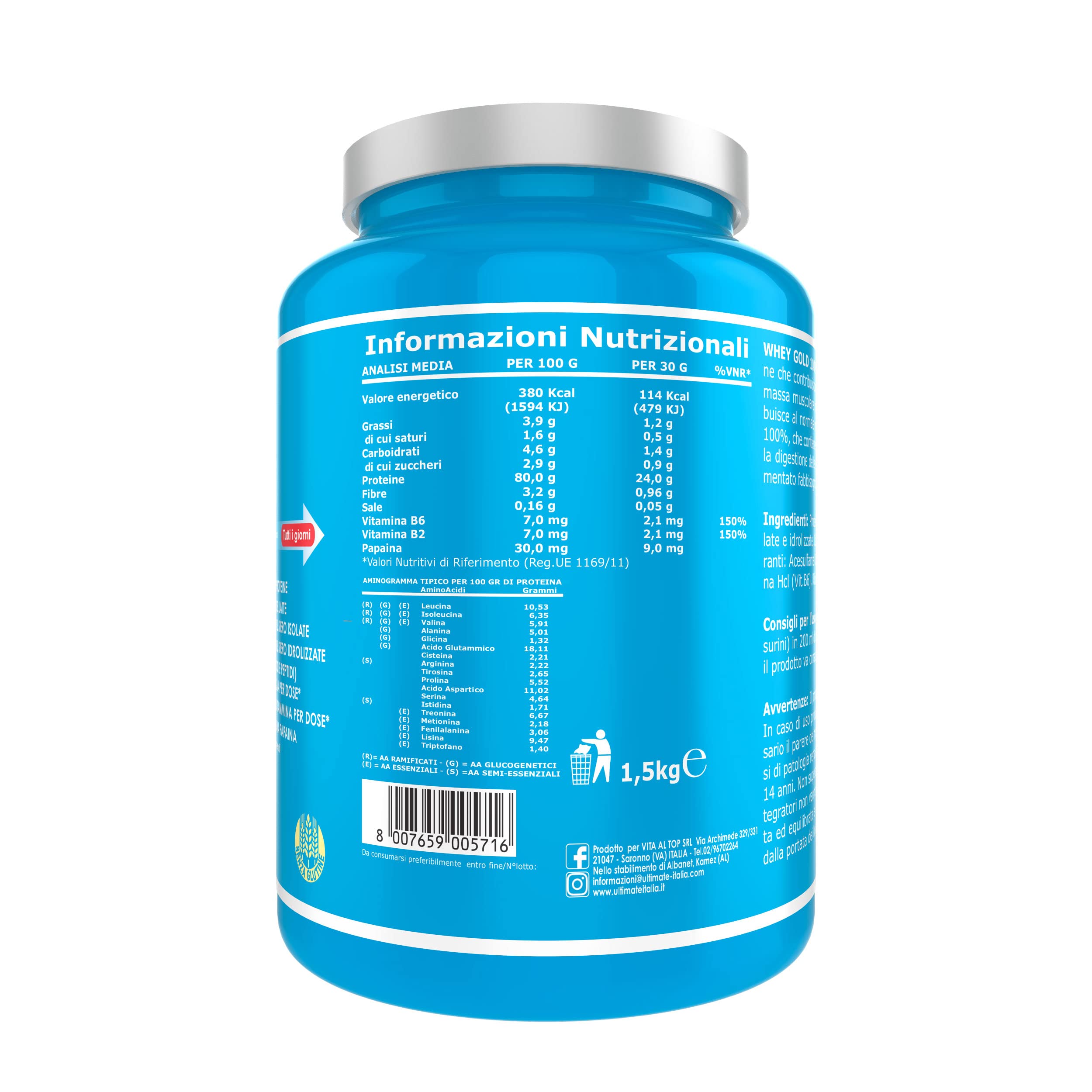 Ultimate Proteine Whey Gold 100% proteine gusto cacao 1,5 kg con vitamina B6