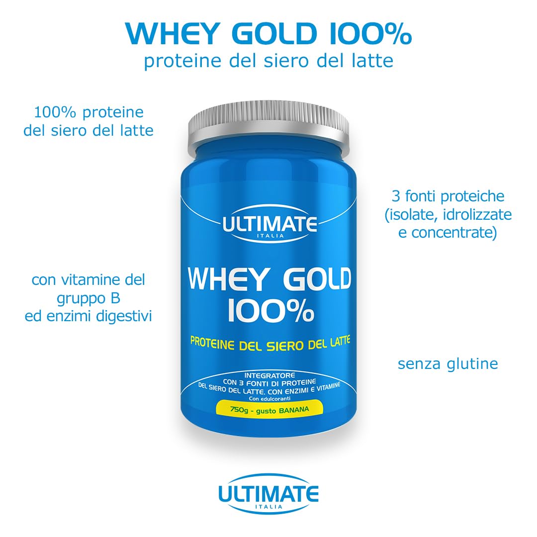 Ultimate Proteine Whey Gold 100% proteine gusto banana 750 g con vitamina B6