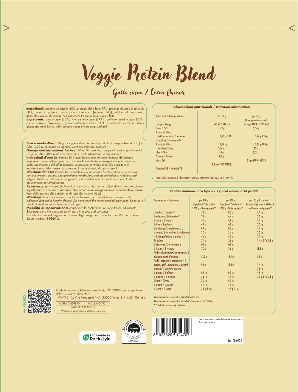 +Watt Vegetal Line Veggie Protein Blend proteine vegetali 30 g vegane