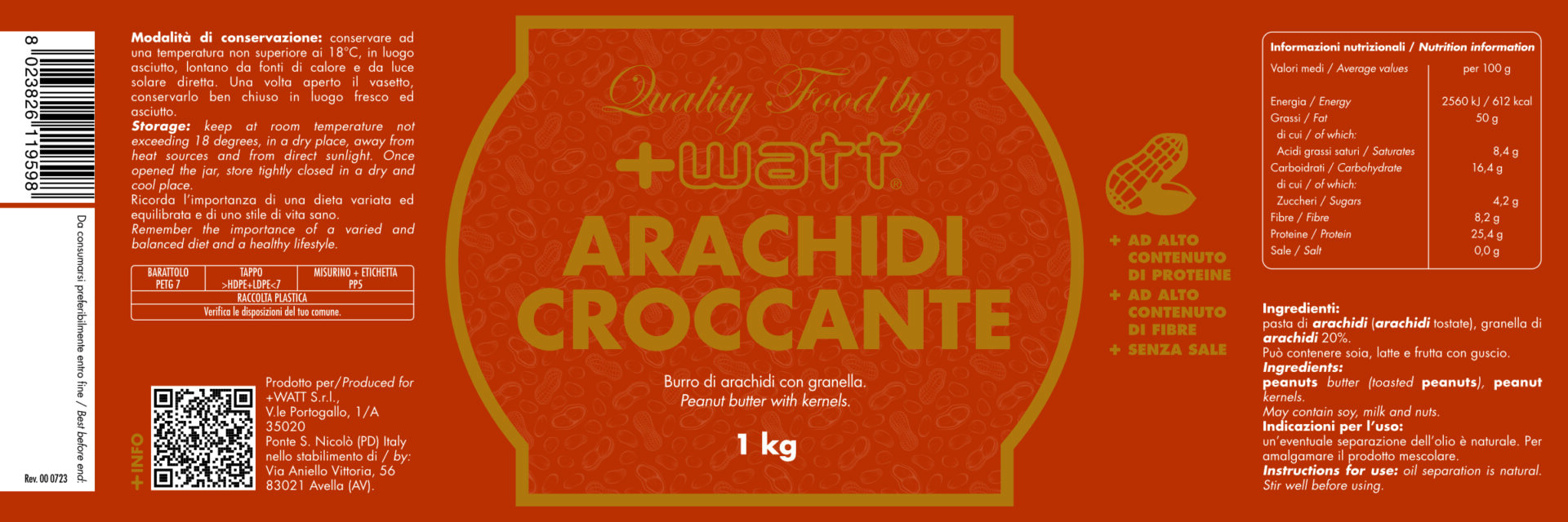 +Watt Quality Food Arachidi croccante burro di arachidi 1 kg croccante