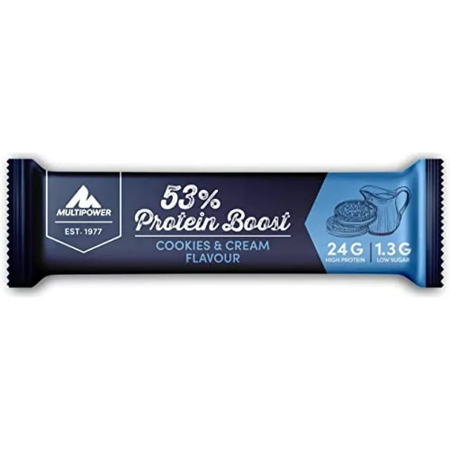 Multipower 53% Protein Boost barretta proteica biscotti e crema 20 x 45 g, 24 g proteine