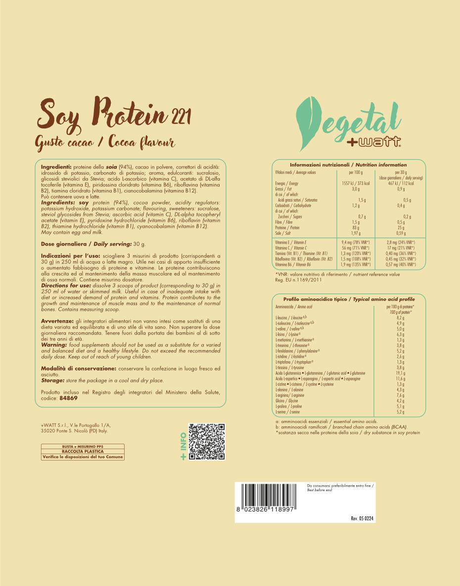 +Watt Vegetal Line Soy Protein 221 proteine in polvere