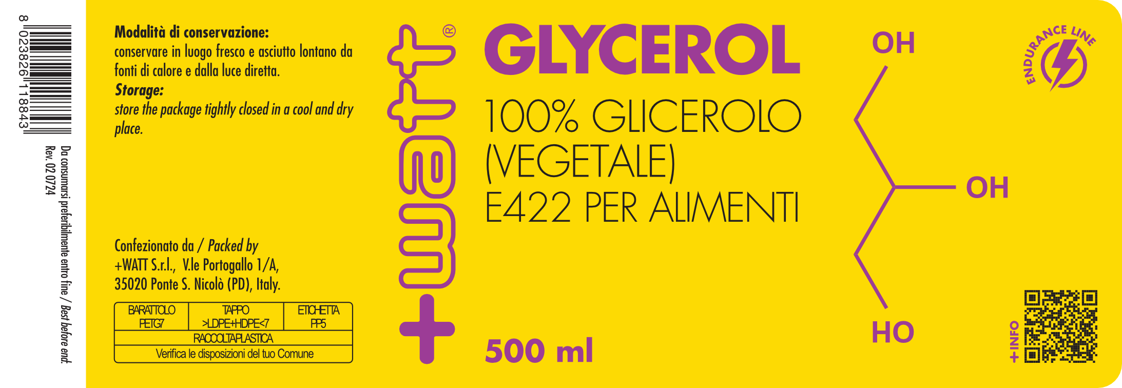 +Watt Power Line Glycerol glicerolo 500 ml idratazione