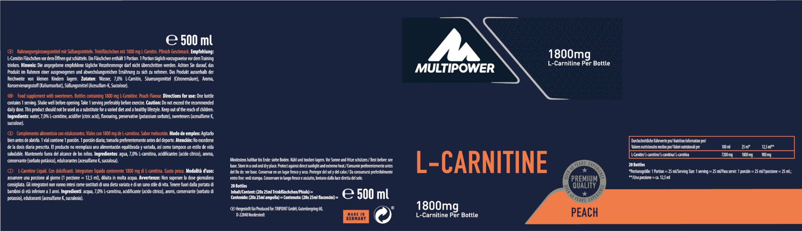 Multipower L-Carnitine Liquid integratore liquido pesca 20 x 25 ml