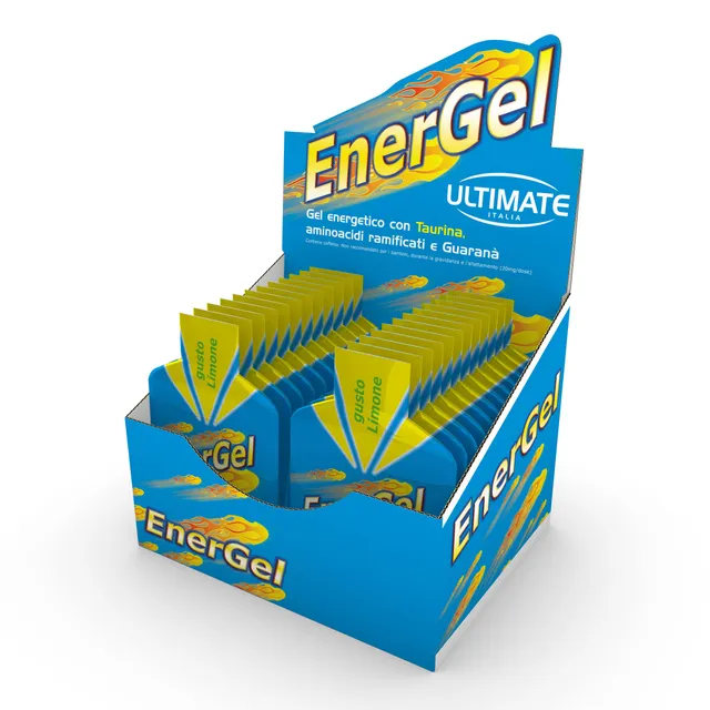 Ultimate Energetici Energel gel energetico limone 24 x 42 g con carboidrati e BCAA
