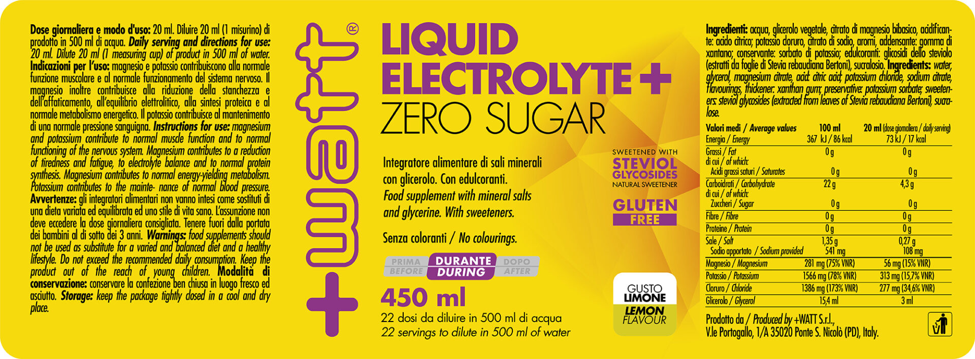+WATT Endurance Line Liquid Electrolyte+ elettroliti zero zuccheri