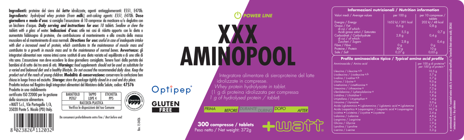 +WATT Power Line XXX Amino Pool proteine idrolizzate compresse