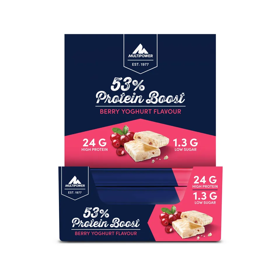 Multipower 53% Protein Boost barretta proteica yogurt ai frutti di bosco 20 x 45 g, pochi zuccheri
