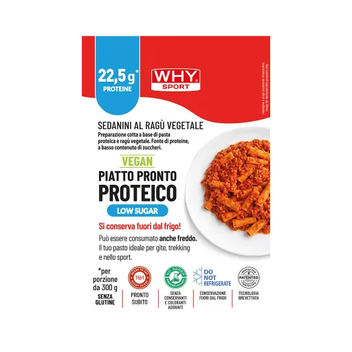 WHY SPORT Alimentazione PIATTO PRONTO PROTEICO SEDANINI AL RAGÙ VEGETALE 300 g