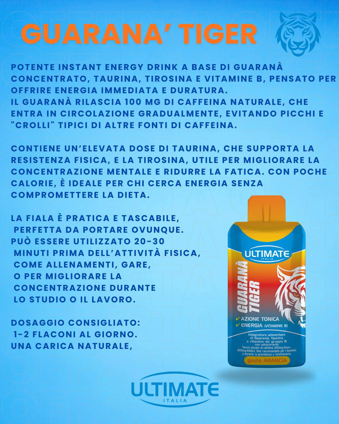 Ultimate Energetici Guaranà Tiger bevanda energetica arancia 24 x 25 ml