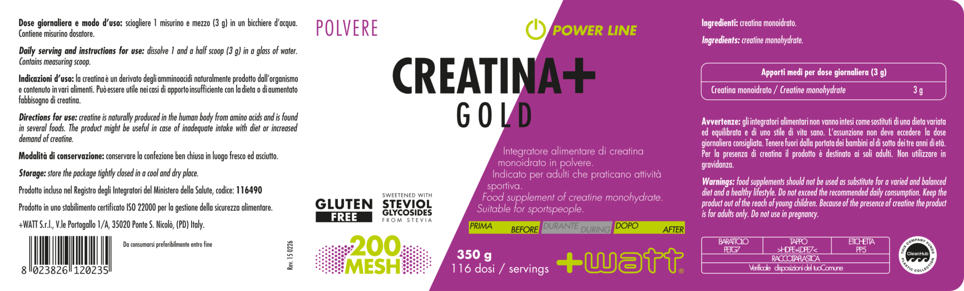 +Watt Power Line Creatina+ Gold creatina monoidrato
