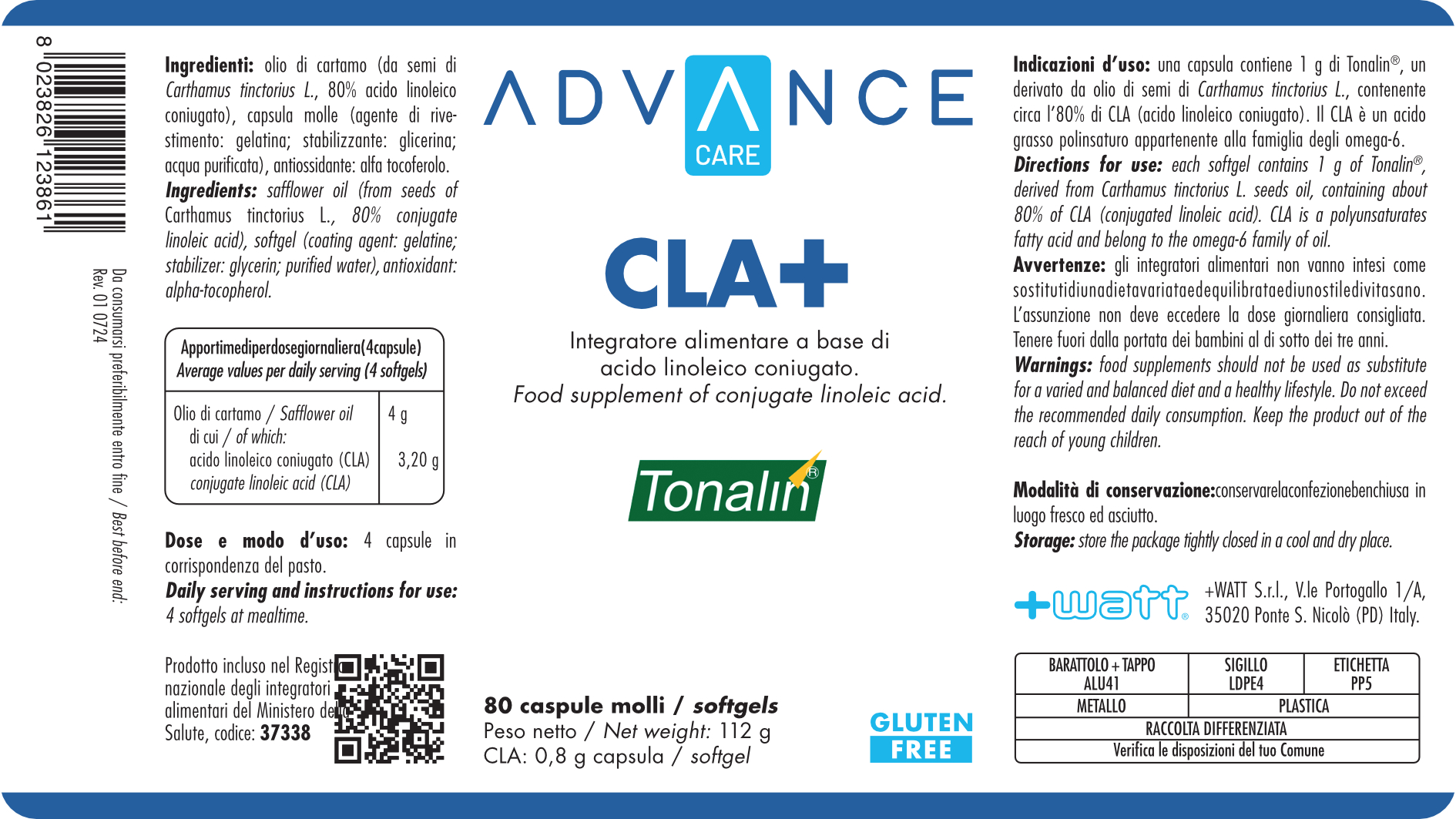 +Watt Advance Care CLA+ integratore con vitamina E