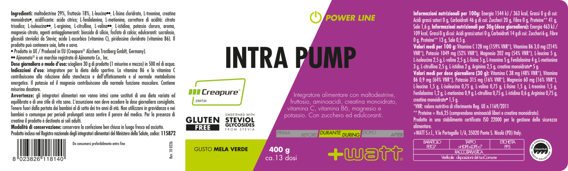 +WATT Power Line Intra Pump integratore intra-workout strong apple