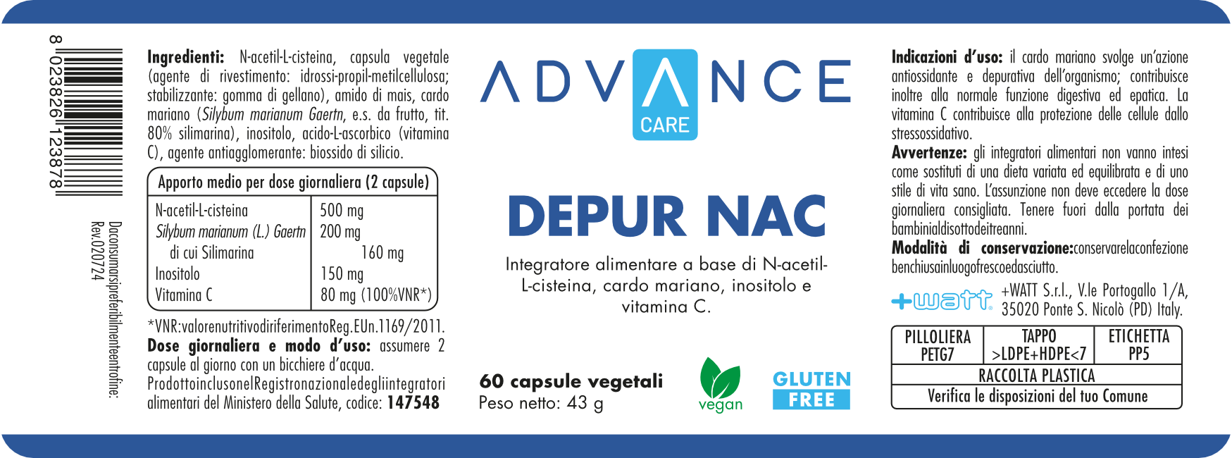 +Watt Advance Care Depur NAC integratore depurativo 500 mg NAC